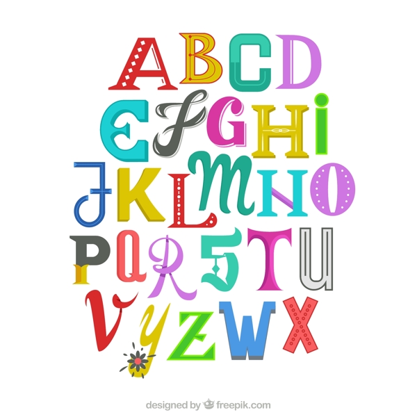 26个彩色英文字母艺术字矢量图