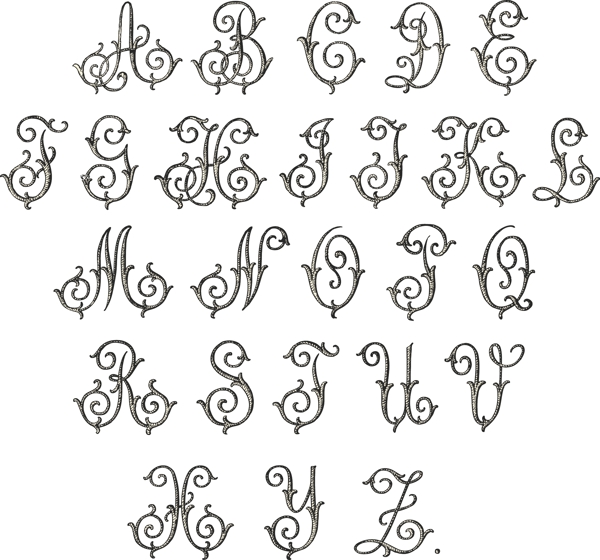 26个藤蔓花纹字母设计矢量图