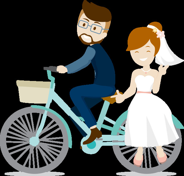新郎新娘自行车插画免抠png透明图层素材