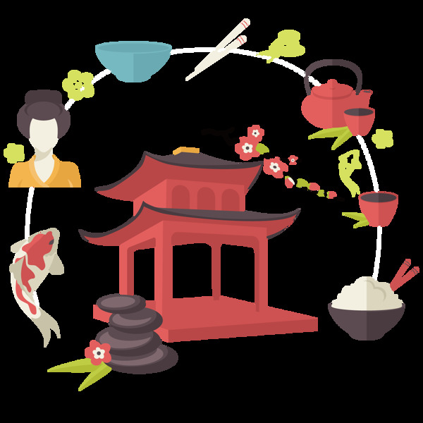 简约手绘拱门日本旅游装饰元素