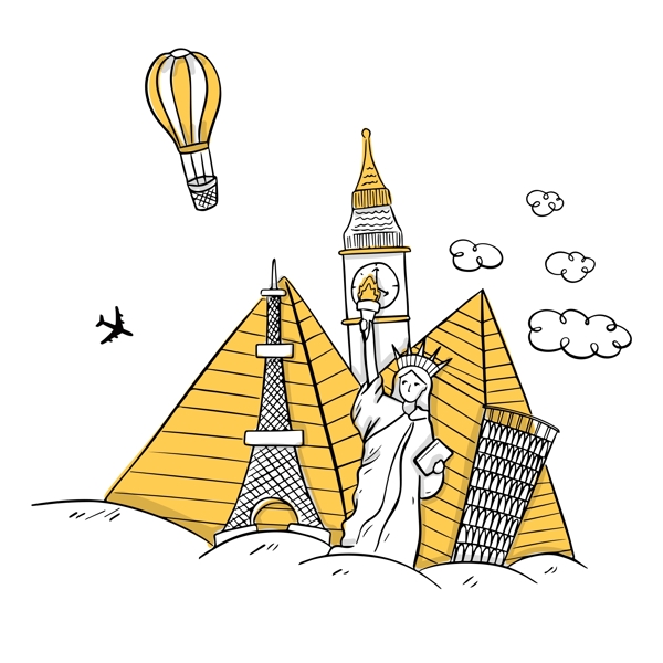 簡約手繪旅行鐵塔透明素材