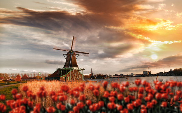 美丽的荷兰风车景色高清