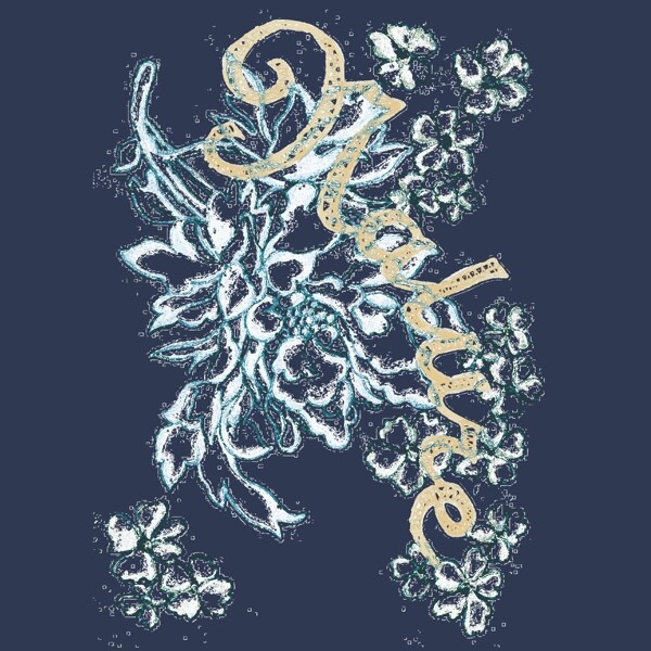 印花矢量圖文字英文花卉藍色免費素材