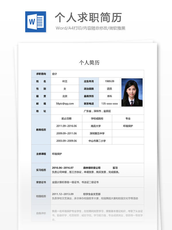 個(gè)人求職簡(jiǎn)歷模板