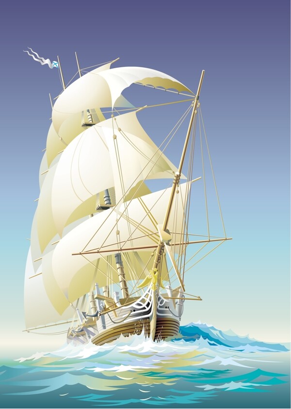 帆船海浪矢量图素材风景图片