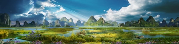 桂林山水效果图精细分层