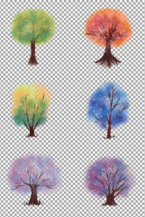 手绘水彩树木