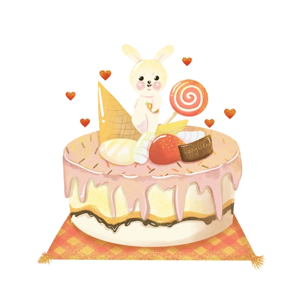 卡通兔子糖果棉花糖蛋糕甜品棒棒糖生日快乐