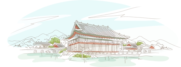 手繪古建筑