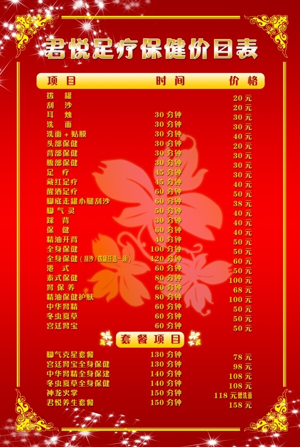 足療保健價(jià)目表圖片