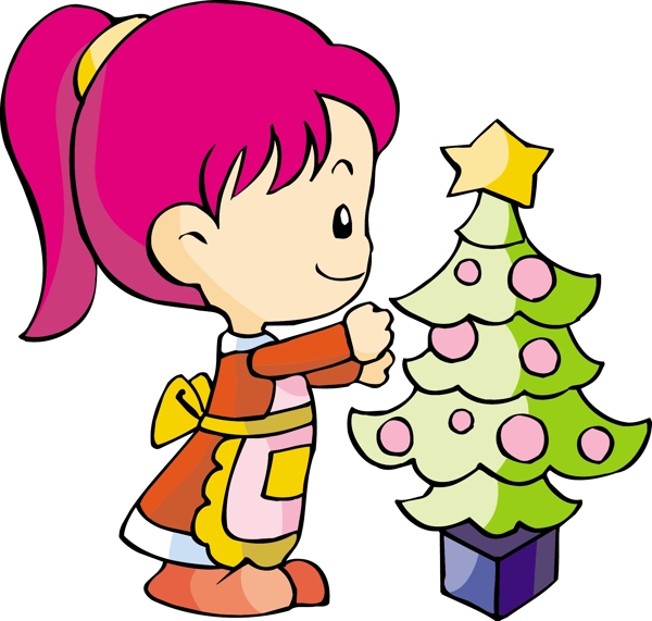 小女孩装扮圣诞树