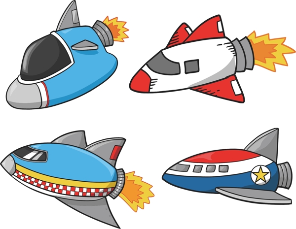 卡通宇宙飞船太空火箭插画素材