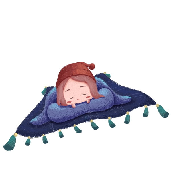 彩绘毯子上睡觉的女孩线圈印象设计