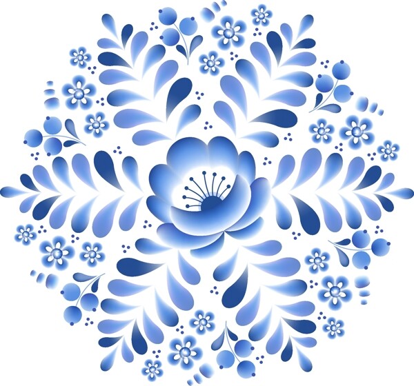 蓝色艺术花朵图案
