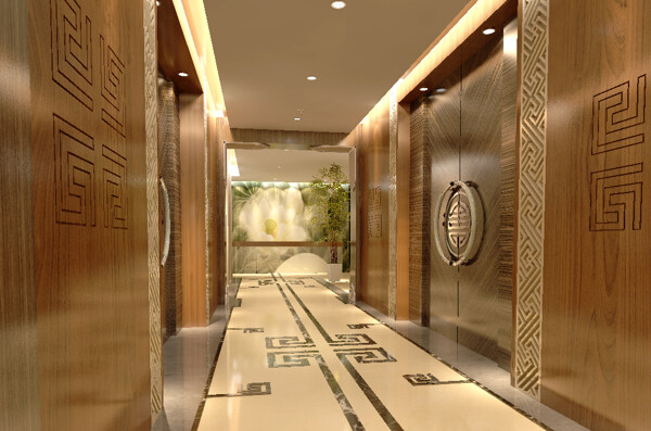 中式酒店大堂电梯厅