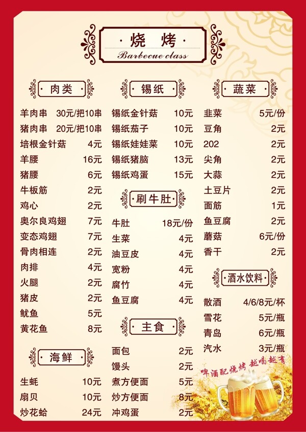 燒烤菜單