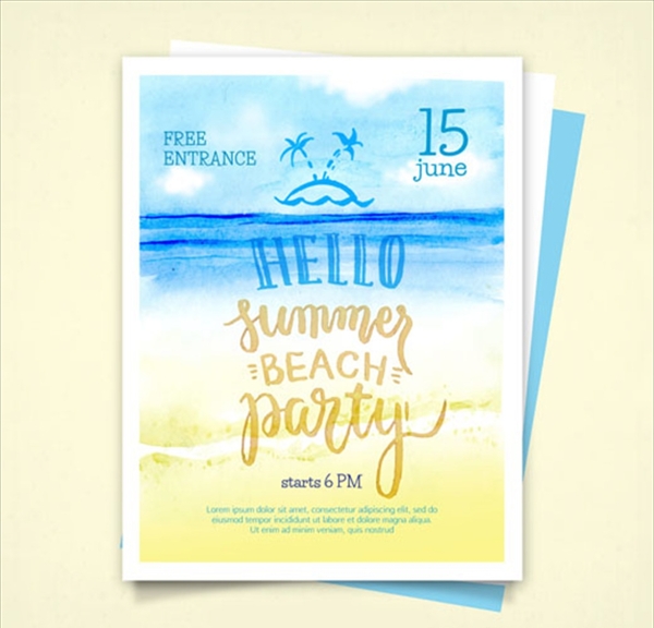 夏日水彩沙滩派对海报
