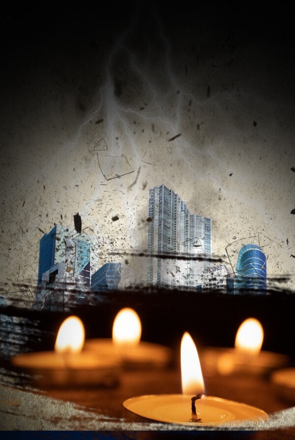自然灾害地震悲壮蜡烛祈祷背景