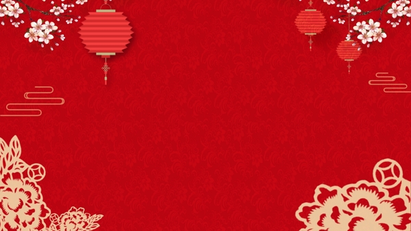 红色剪纸风新年背景设计