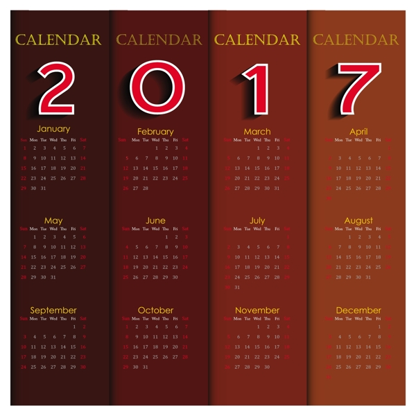 2017年日历棕色背景模板