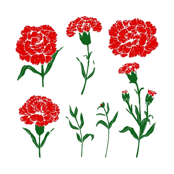 母亲节红色康乃馨花朵插画元素