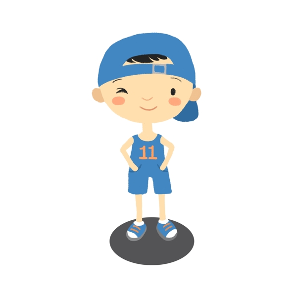 卡通可爱男孩子蓝色篮球服套装戴帽子