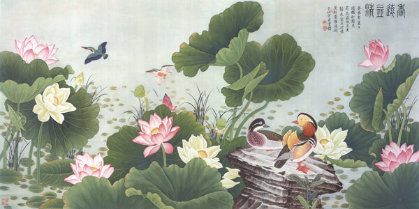 荷花背景墻