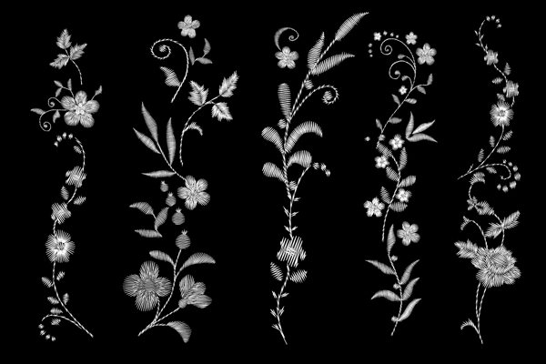 绣花矢量图黑白花朵