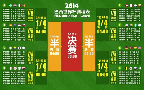 2014世界杯对战表