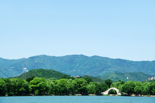 藍(lán)天公園湖面小橋拱橋