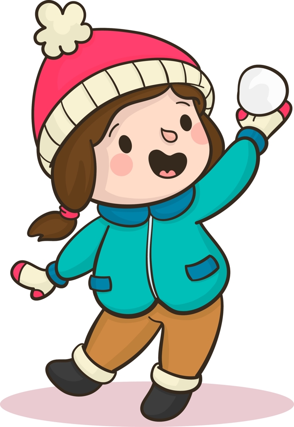 手繪扔雪球的小女孩原創(chuàng)元素