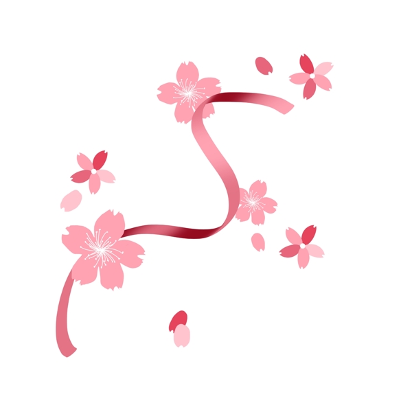 粉色樱花丝带装饰插画