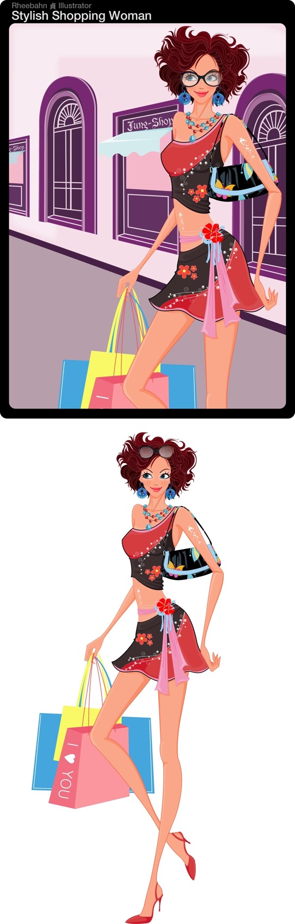 矢量圖購物美女