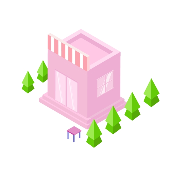 2.5D粉色立体建筑插画