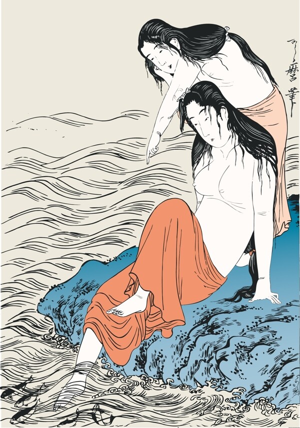 日本浮世繪沐浴圖片