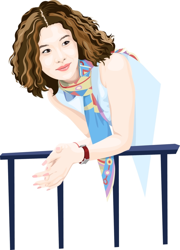 印花矢量圖人物女人色彩藍(lán)色免費(fèi)素材