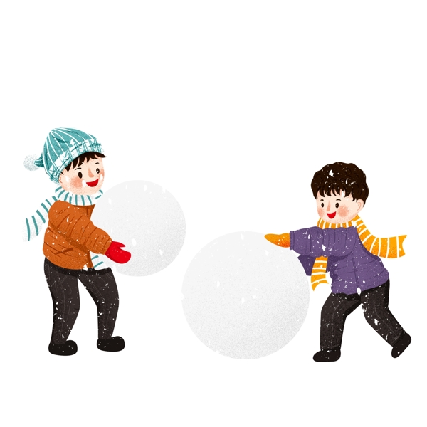 冬天兩個(gè)堆雪人的小男孩可商用元素