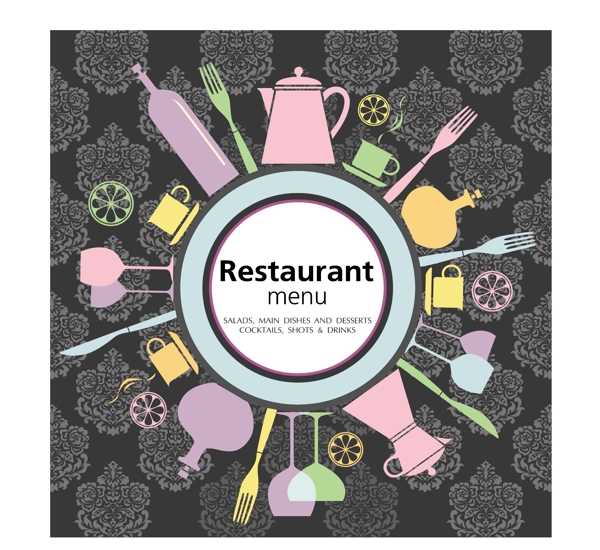 复古餐馆的菜单封面设计的艺术载体01