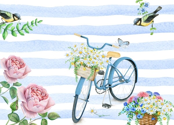 水彩自行车画