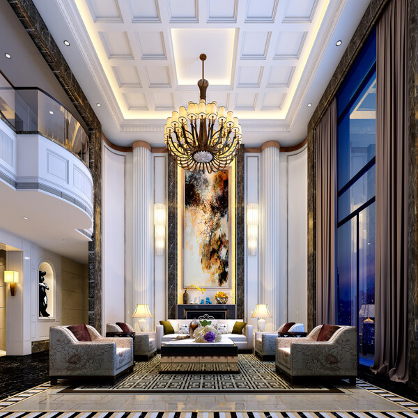 欧式超豪华客厅装饰画效果图