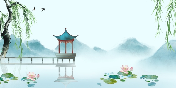 涼亭國(guó)風(fēng)古風(fēng)傳統(tǒng)背景素材