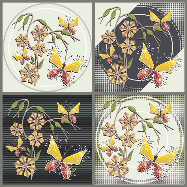矢量蝴蝶花卉圖案素材包