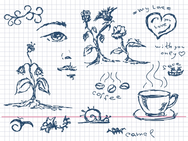 咖啡和其他艺术元素的植物