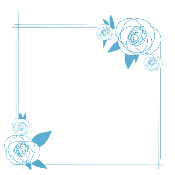 蓝色玫瑰花边框插画