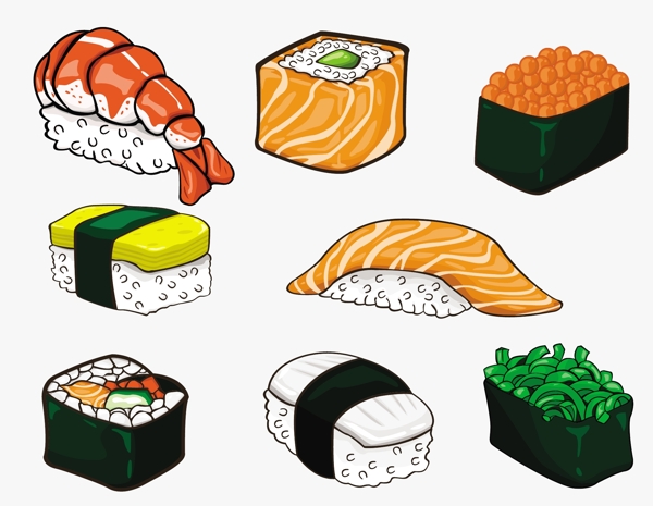 海苔料理食物寿司矢量图