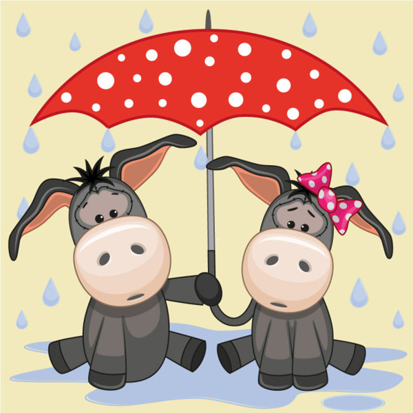 雨伞下可爱卡通动物毛驴矢量图素材