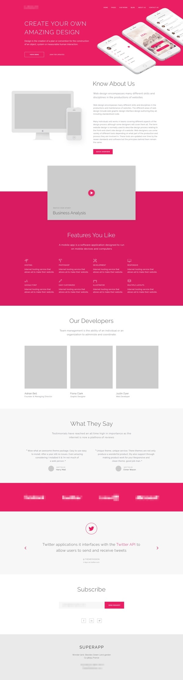 粉色精美的企业APP介绍展示网站模板