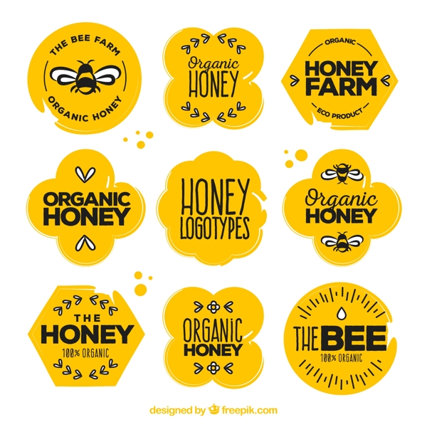 9款创意有机蜂蜜标志矢量