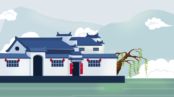 复古建筑中国风插画