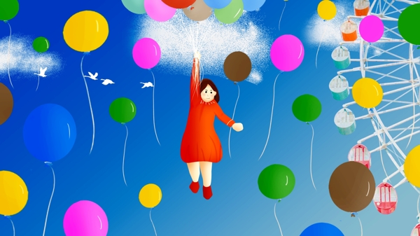 世界旅游日治愈气球女孩